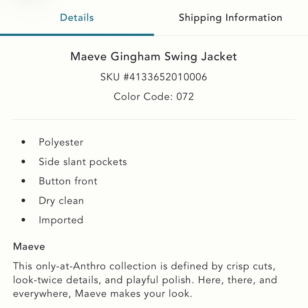 Maeve Gingham Swing Jacket - Picture 5 of 5